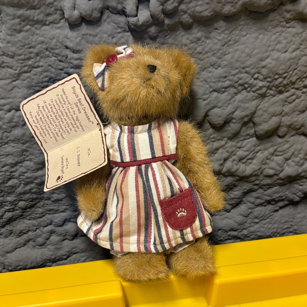 Boyds Bears Brown Plush Bear in Striped Dress